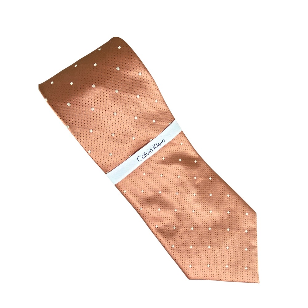 Calvin Klein Men's Coral Salmon Silk Polka Dot Coastal Palm Beach 57x4 New